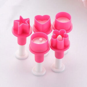 Star,Flower,Heart,Button & Round Plunger Cutter 5PCS Set For Cookies & Fondant