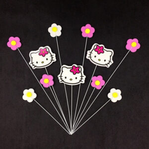 Kitty With Flowers Foam Cake Topper With Silver Wire